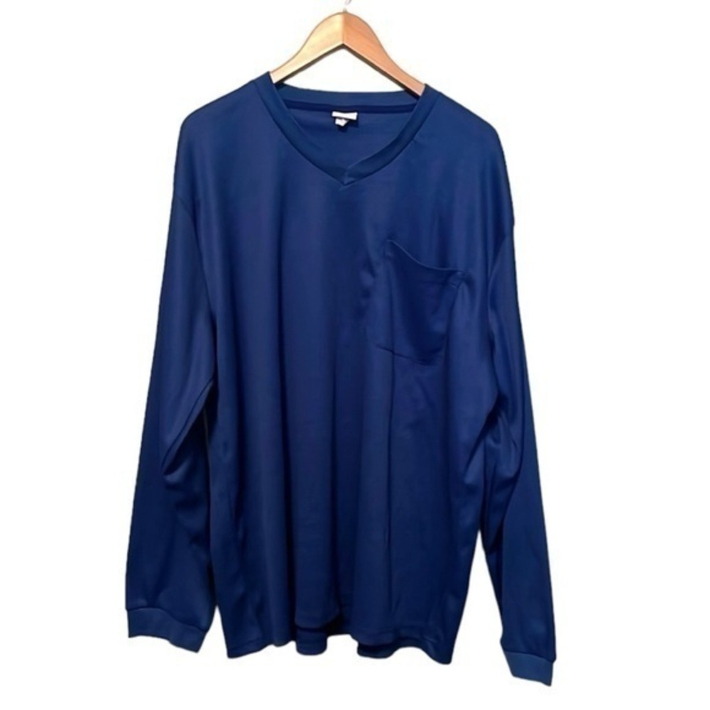 Haband long sleeve waffle knit crew neck shirt men’s size 2X, blue, polyester